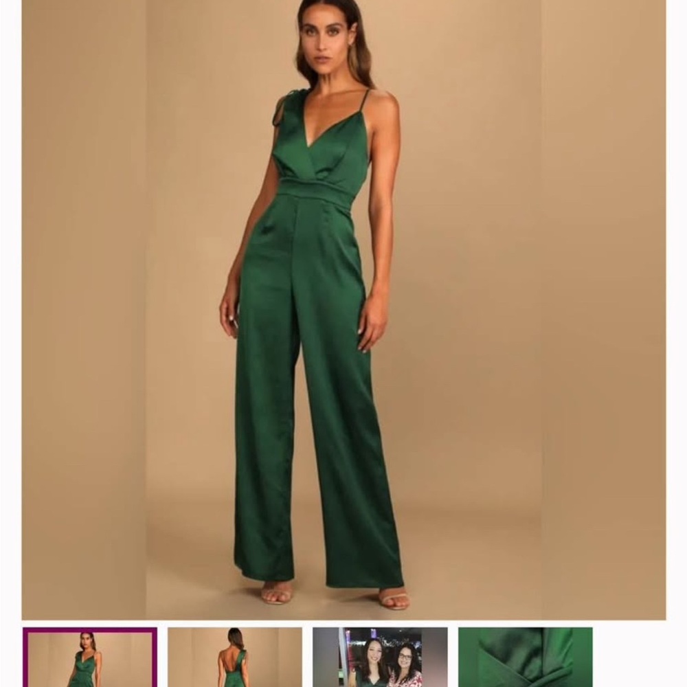 Lulu's Deep Green Satin Jumpsuit